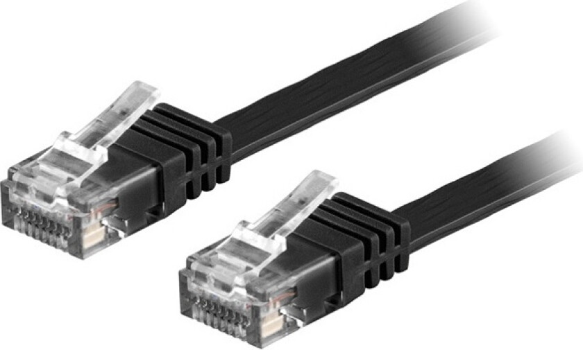 Flat U/UTP Cat6 patchkabel, gullbelagte kontakter, 10m, svart