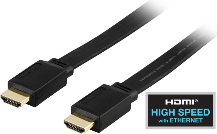 HDMI-kabel, v1.4+Ethernet, 19-pin ha-ha, 1080p, flatsvart 0,5m