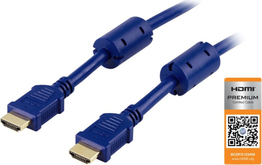 HDMI-kabel, v1.4+Ethernet, 19-pin ha-ha, 1080p, blå, 2m