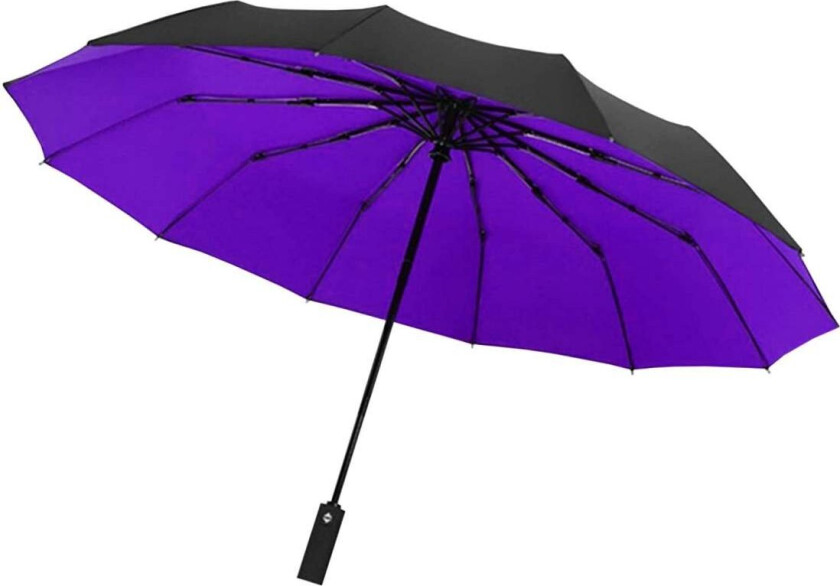 Paraply, Kompakt - 105 cm - Svart / Lilla