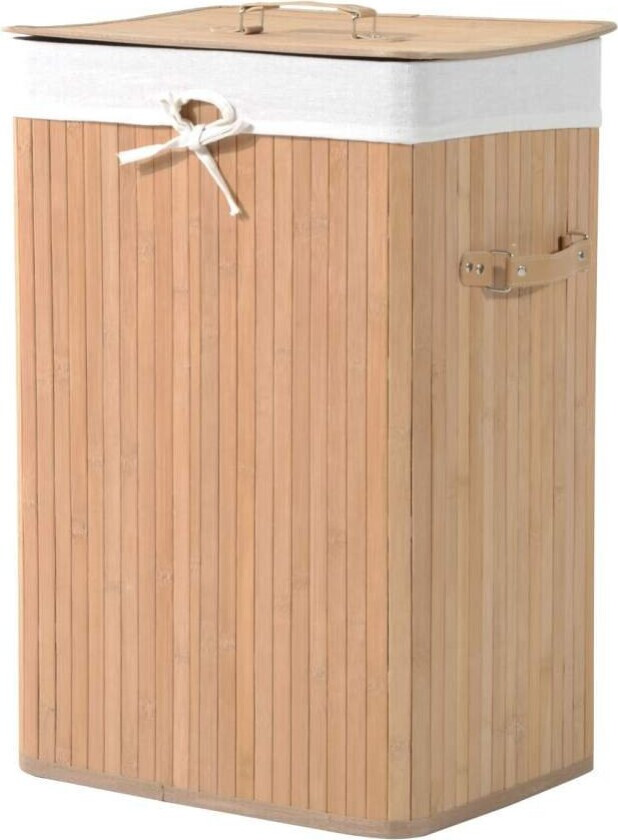 Vaskekurv Vaskeboks Med Lokk Vaskekurv Lerretspose Bambus Sammenleggbar 72L Naturlig 40 X 30 X 60 Cm