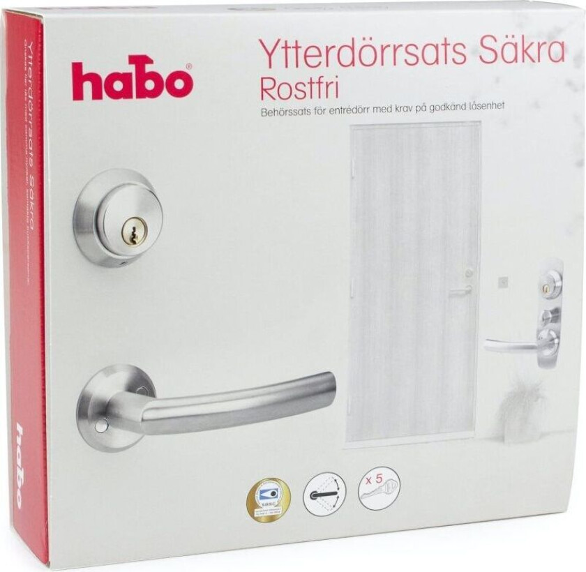 Ytterdørsett uten låskasse Habo Säkra Atlanta Rustfritt Habo