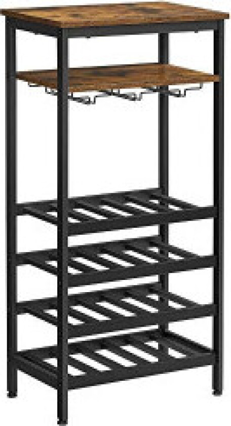 Vinstativ, rommer 20 flasker, vinholder, flaskestativ med glassholder, for kjeller, kjøkken, spisestue, industriell stil, 50 x 3