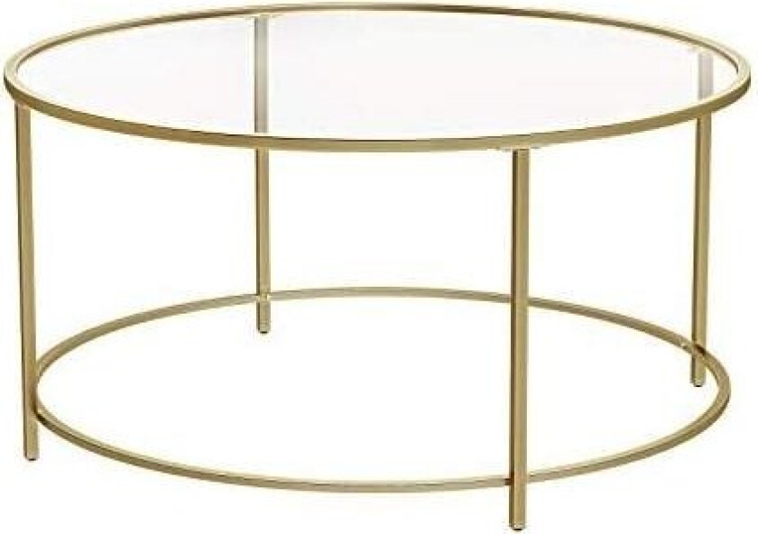Rundt salongbord, glassbord med stålramme, stuebord, sofabord, herdet glass, gull LGT21G