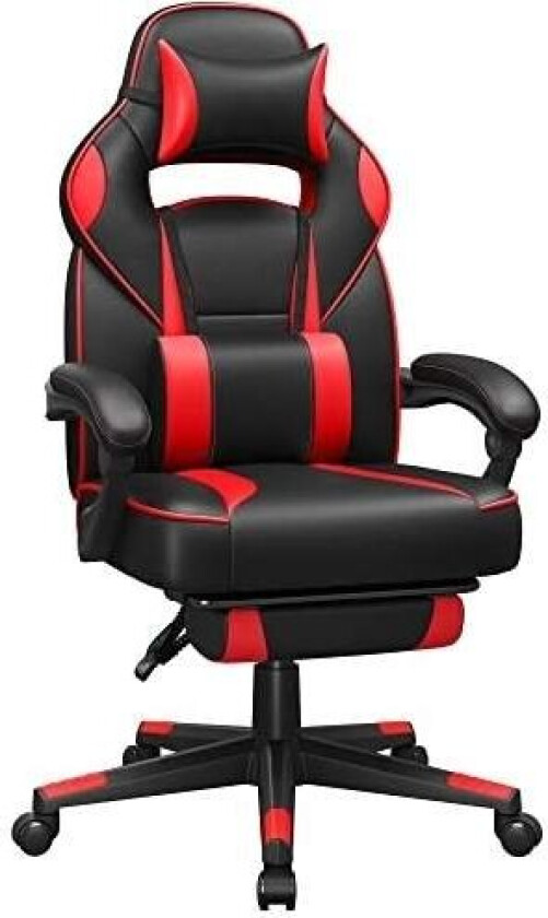 Racing gaming stol, justerbar kontorstol med fotstøtte, ergonomisk design, vippemekanisme, nakkestøtte, korsryggstøtte, 150 kg v
