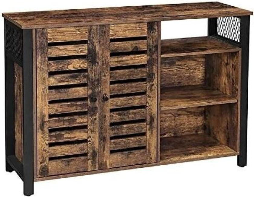 Oppbevaringsskap, skjenk med 2 dører, justerbare hyller, for spisestue, stue, kjøkken, 110 x 33 x 75 cm, industriell stil, rusti