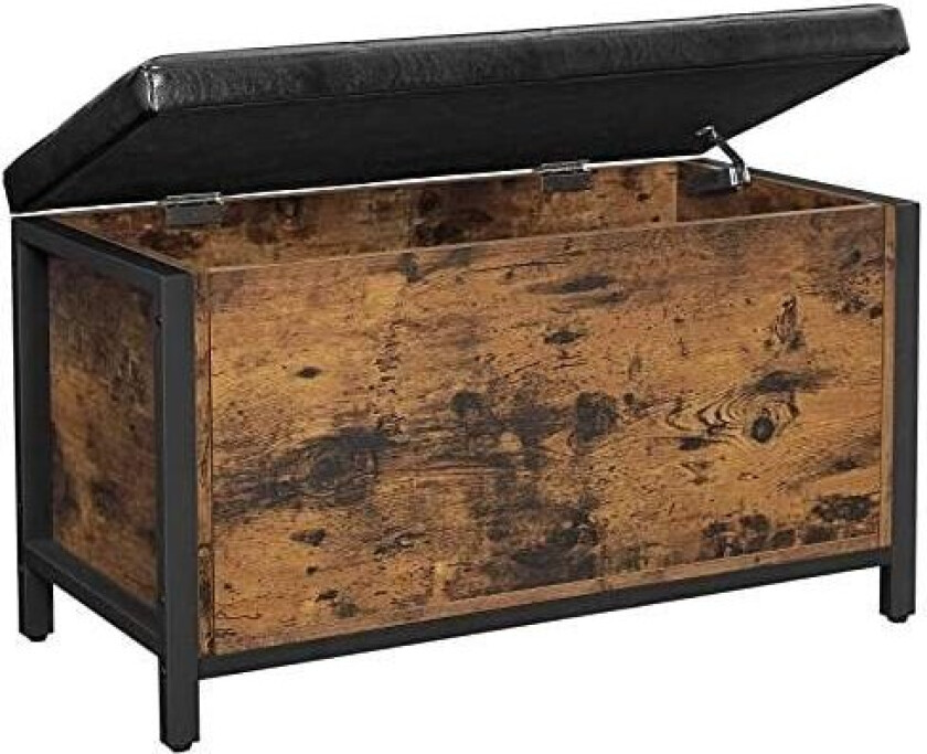 Benk med oppbevaringskiste, polstret sete, sengeendekrakk, gang, soverom, stue, metall, enkel montering, industriell design, sva