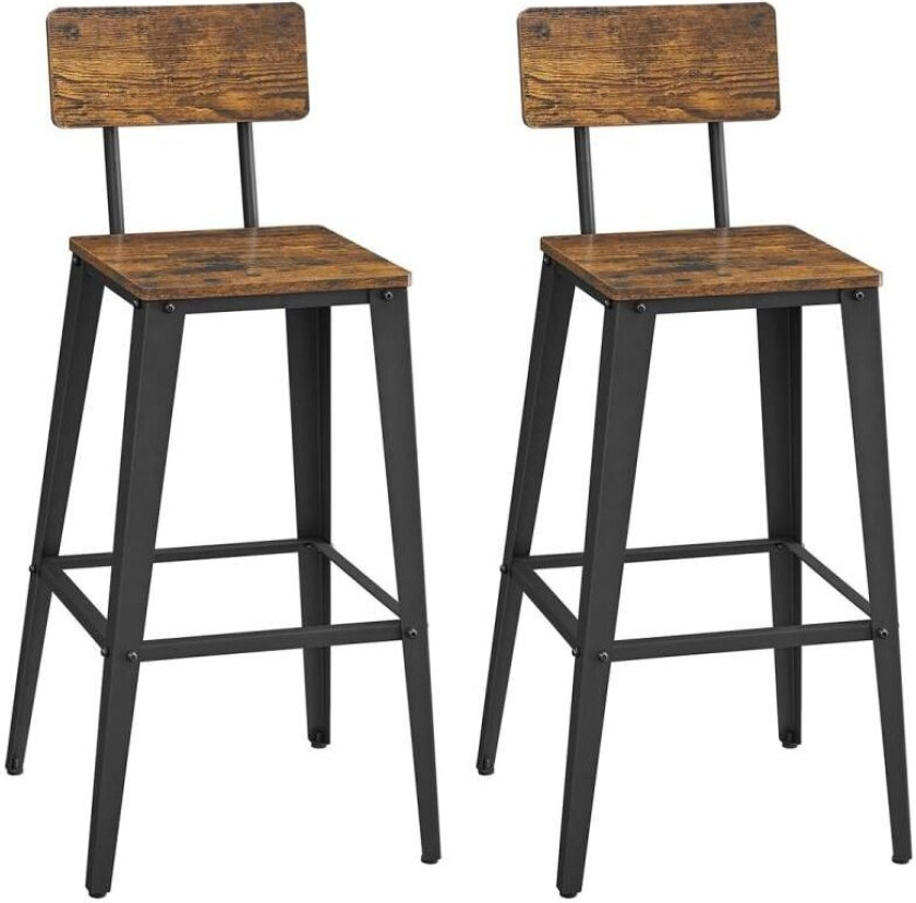 LBC078B01 Sett med 2 barkrakker, kjøkkenstoler med ryggstøtte, stålramme, enkel montering, industriell design, vintage brun/svar