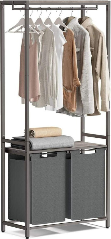 2-delt skittentøyskurv med avtagbare og avtagbare foringer, rekkverk for klær, 2 x 12,1 gallon, 28,7 x 13 x 69,7 tommer, Heather