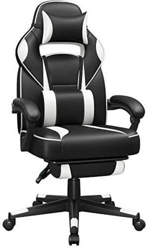 Racing gaming stol, justerbar kontorstol med fotstøtte, ergonomisk design, vippemekanisme, nakkestøtte, korsryggstøtte, 150 kg v