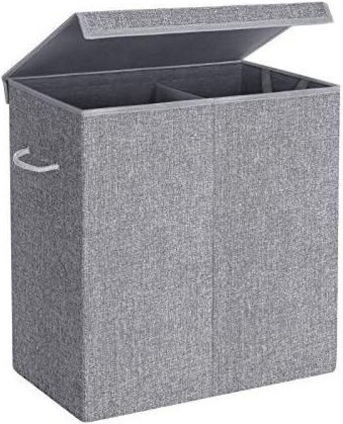 142L vaskekurv, tøykurv i linnett, delt kleskurv med magnetisk lokk og håndtak, sammenleggbar, avtagbar innerpose, grå LCB02G