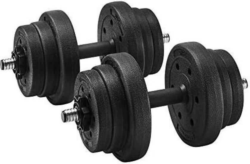 Sett med 2 manualer, 2 x 10 kg, justerbare vekter, for menn kvinner trening, kondisjonstrening, vektløfting hjemme gym, svart SY