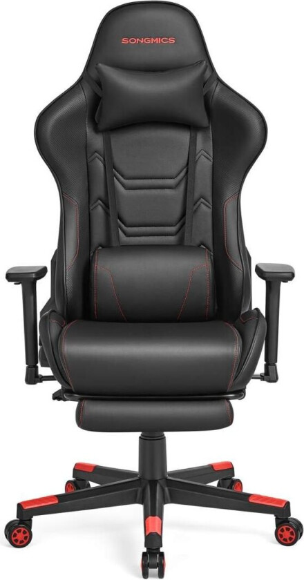 RCG070B01 Ergonomisk kontorstol med høye ryggarmlener Fotstøtte Korsryggstøtte Putebelastning opptil 150 kg Svart/rød