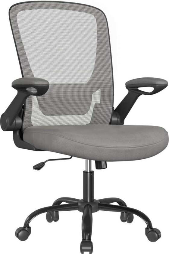 kontorstol, skrivebordsstol, svingstol med nettingtrekk, ergonomisk, polstret korsryggstøtte, gyngefunksjon, 53 cm sete, sammenl