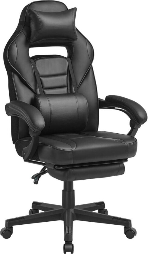 Kontorstol, spillestol, justerbar, teleskopisk fotstøtte, vippemekanisme, nakkestøtte, korsryggstøtte, belastning 150 kg, blekks