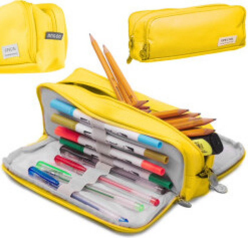 Skolepenal trippel sachet servantveske 3-i-1 gul