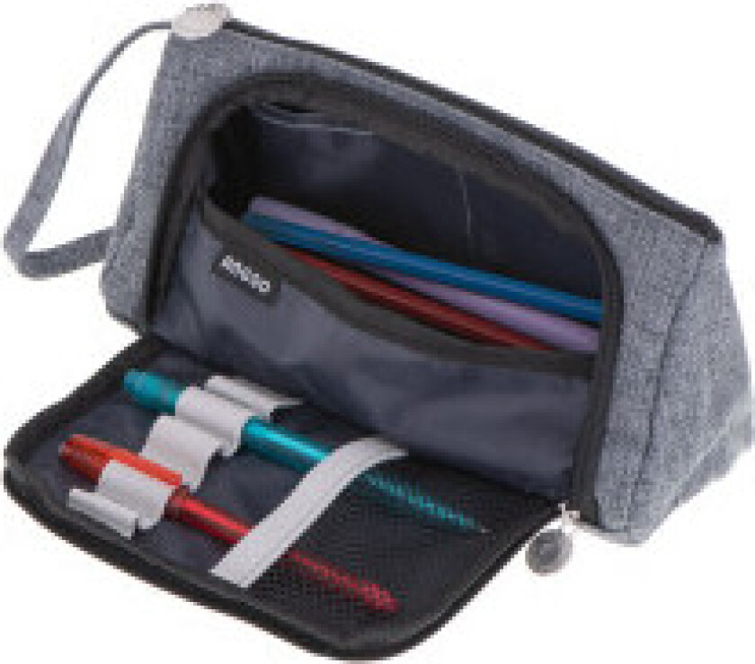 Skolepenal, dobbel sachet servantveske, grå