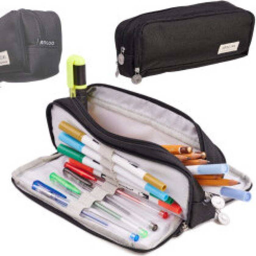 Skolepenal trippel sachet servantveske 3-i-1 svart