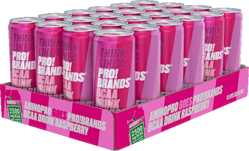 24 x Pro Brands BCAA Drink, 330 ml, Less Caffeine, Raspberry