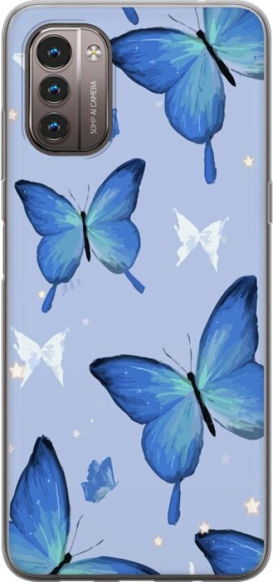 Mobildeksel til Nokia G21 med Blå sommerfugler motiv
