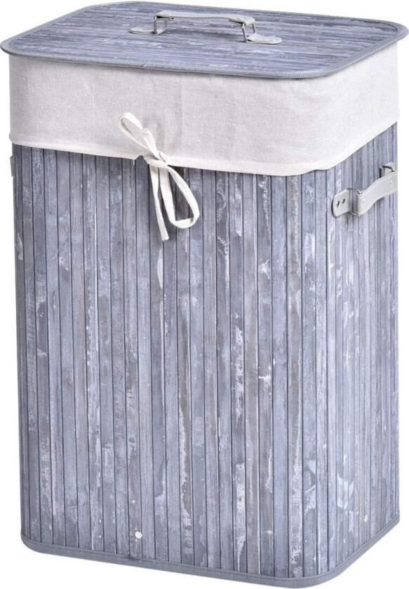 Skittentøyskurv Med Lokk 72L Vaskekurv Sammenleggbar Vaskbar Vaskepose Bambus Med Håndtak Grå 40X30X60Cm