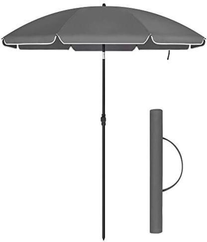 2 m parasoll, parasoll, UPF 50+, solbeskyttelse, bærbar åttekantet polyester kalesje, glassfiberribber, vippemekanisme, bærevesk