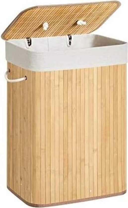 Bambus skittentøyskurv, XL sammenleggbar oppbevaringskurv med avtagbart vaskbart fôr, 72L, 40 x 30 x 60 cm, naturlig LCB10Y