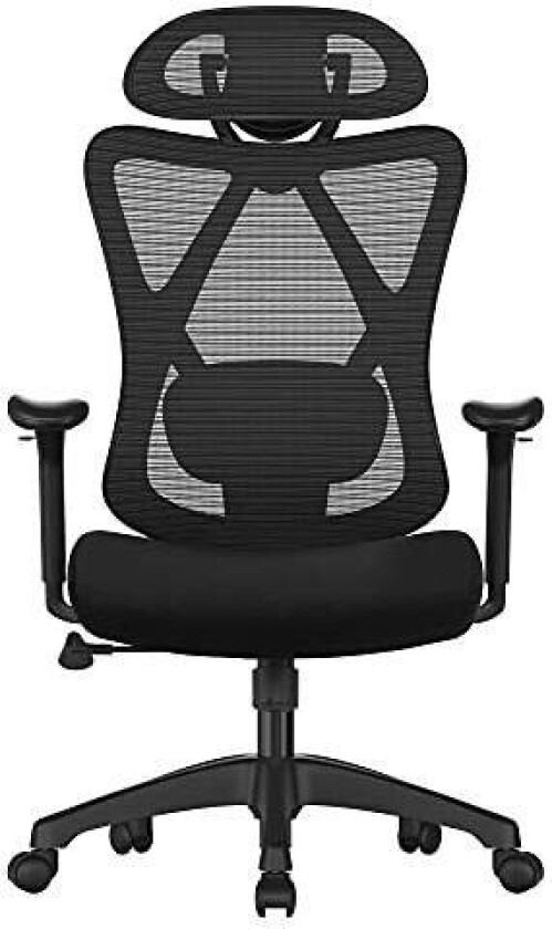 Kontorstol, ergonomisk skrivebordsstol, datamaskinstol, nettingstol, justerbar korsryggstøtte og nakkestøtte, 150 kg, høydejuste
