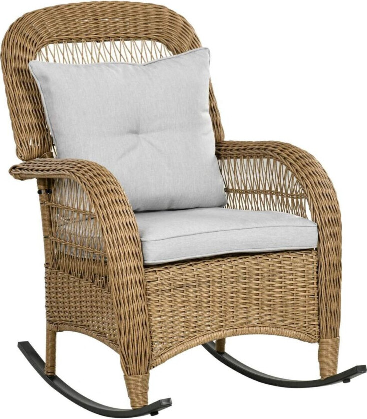 Rattan Gyngestol, Gyngestol Med Puter, Hagestol Med Vaskbare Trekk, Loungemøbler For Bakgård, Gul, 69 X 92 X 100 Cm