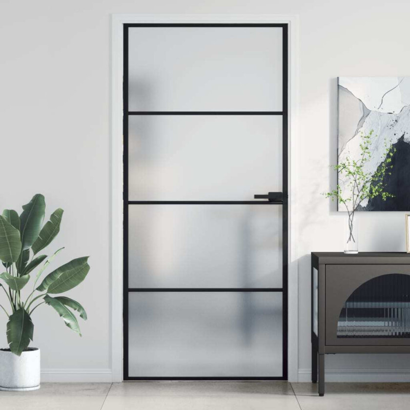 Innerdør slank svart 93x201,5 cm herdet glass og aluminium