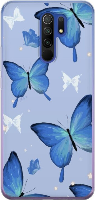 Mobildeksel til Xiaomi Redmi 9 med Blå sommerfugler motiv