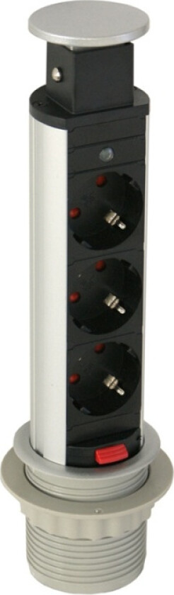 SmartLine PopUp kabelforgrener, 3xCEE 7/4, 1,5m kabel, svart/sølv