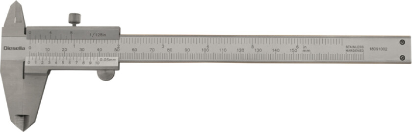 Skyvelær med skrulås 0-150x0,05 mm med TiN-belagt slede og 40 mm kjever