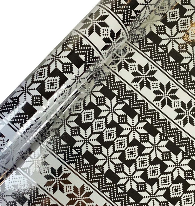 Gavepapir 2m Metallic Snøkrystall Sølv