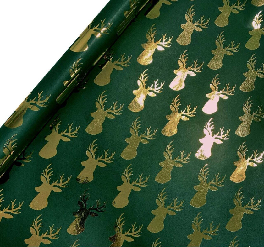 Gavepapir 2m Deer Gull Grønn