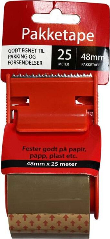 Pakketape brun m/dispenser 25m