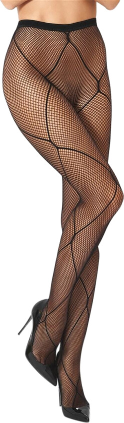 T005 Diamantmønstrede Strømpebukser i Netting - Svart - S/M