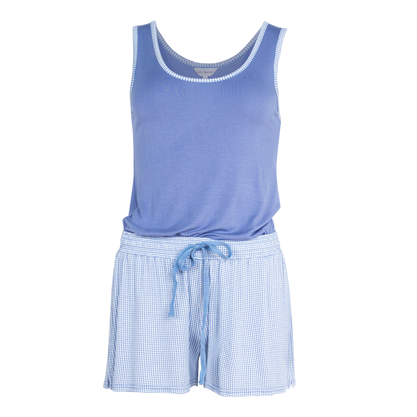 Bamboo Pyjamas, Farge: Blå Pepita, Størrelse: S, Kvinner