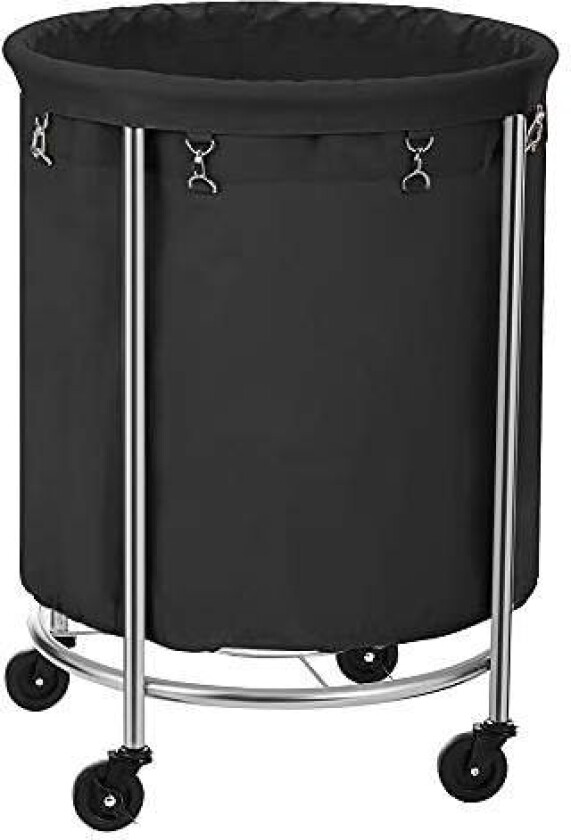 RLS001B01 Klesvasksortering, skittentøyskurv på hjul, 170 liter rund vaskebøtte med stålramme, avtakbar vaskepose og 4 hjul