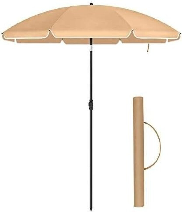 2 m parasoll, parasoll, UPF 50+, solbeskyttelse, bærbar åttekantet polyesterbaldakin, glassfiberribber, vippemekanisme, bærevesk