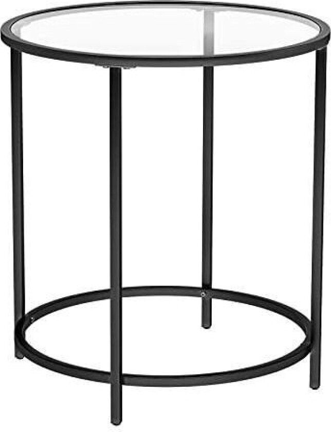 Rundt sidebord, lite salongbord, endebord i herdet glass med stålramme, nattbord, stue, balkong, svart LGT020B01