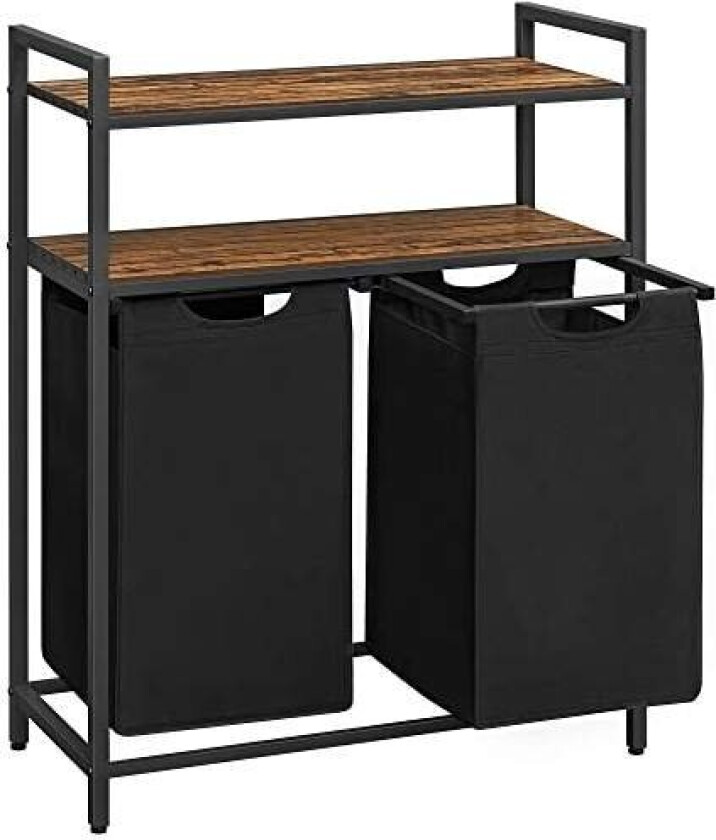 Skittentøyskurv, vaskekurv, vaskesortering med 2 uttrekkbare og avtakbare poser, 2 oppbevaringshyller, 46L kapasitet per pose, f