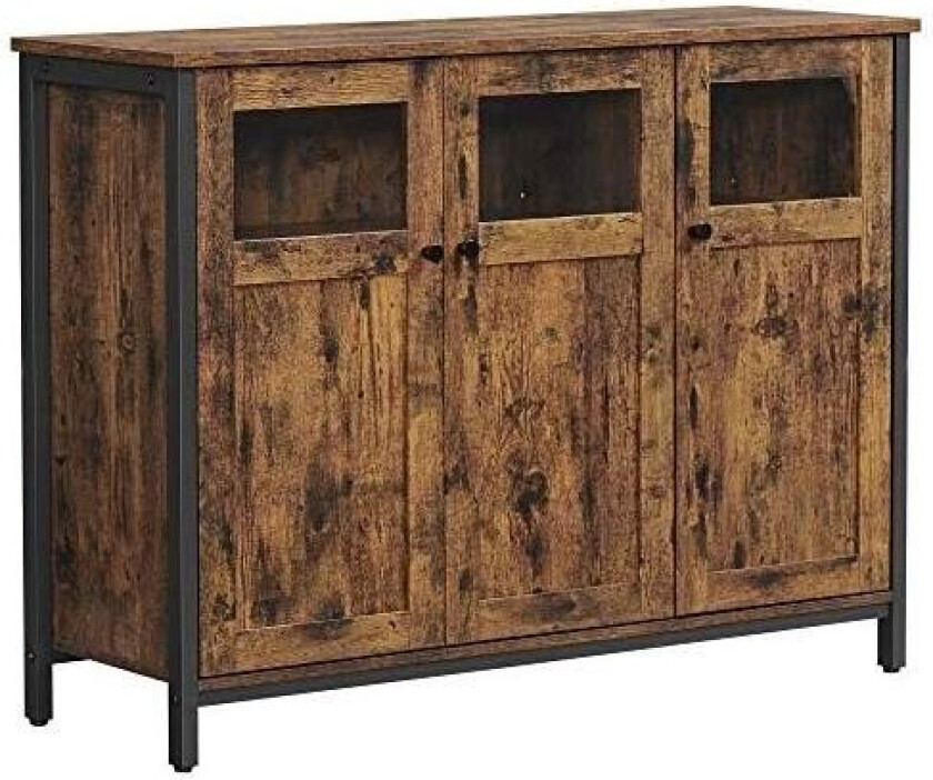 Skjenk, buffébord, oppbevaringsskap med glassdører, spisestue, stue, gang, kjøkken, stålramme, industriell stil, rustikk brun og