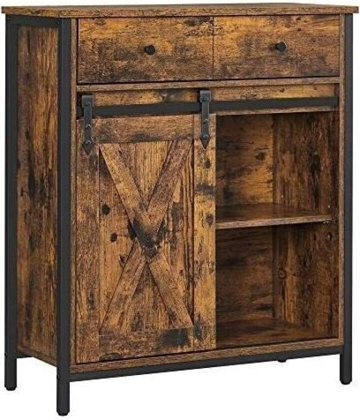 Oppbevaringsskap, skjenk og TV-skap, frittstående gulvskap med 1 skuff og skyvedør, industri, rustikk brun og svart LSC100B01