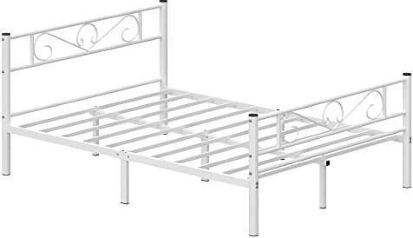 RMB063W01 Dobbeltsengsramme Metallsengeramme Passer 140 x 190 cm madrass, gjesteseng, voksne, barn, enkel montering, små rom, hv