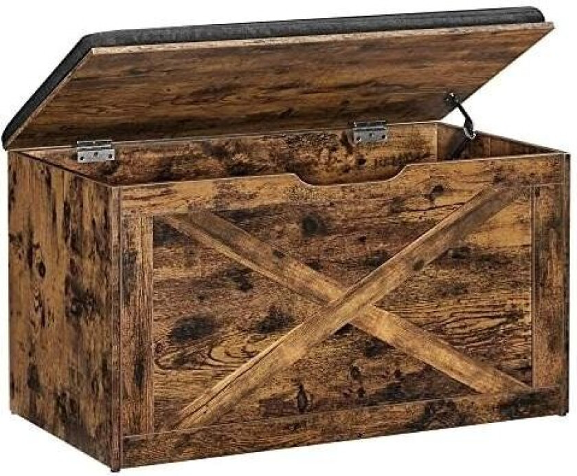 Skobenk, polstret oppbevaringsbenk med polstret sete, oppbevaringskiste, låvedørstil, 29,9 x 15,7 x 18,9 tommer, rustikk brun UL