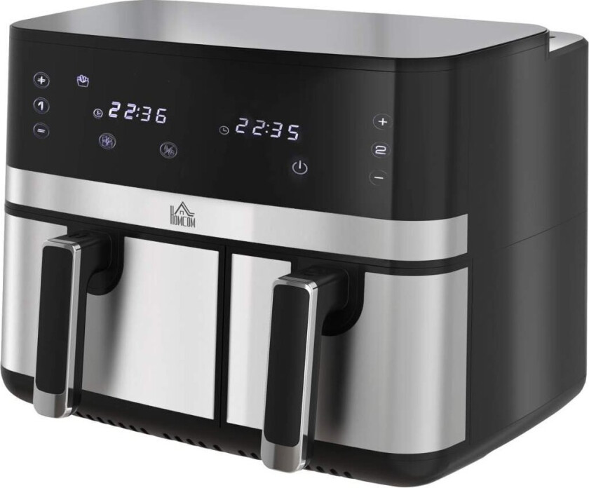 Hot Air Fryer 8.5L Double Chamber 8In1 Oppskrift Airfryer Non-Stick Coating Touchscreen Smart Timer Uten Olje Svart