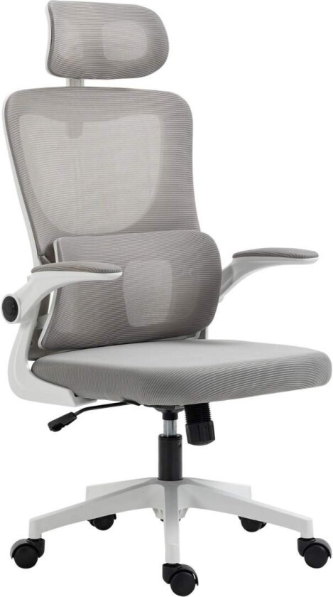 Kontorstol Ergonomisk Høydejusterbar Skrivebordsstol Justerbar Armlener Pute Vippefunksjon Korsryggstøtte Mesh Grå