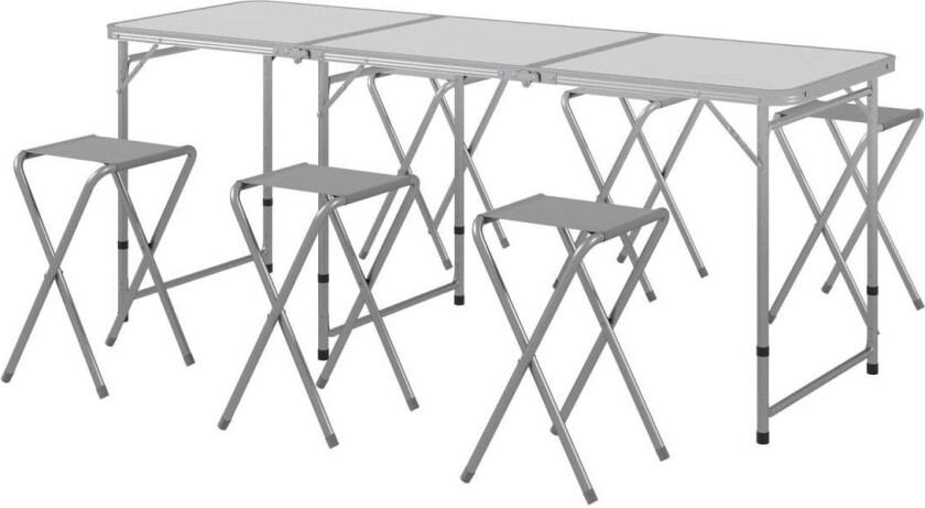 Campingbordsett, Sammenleggbart Campingbord Med 6 Stoler, Værbestandig Campingsetesett, For Piknik, Hage, Aluminium, Grå