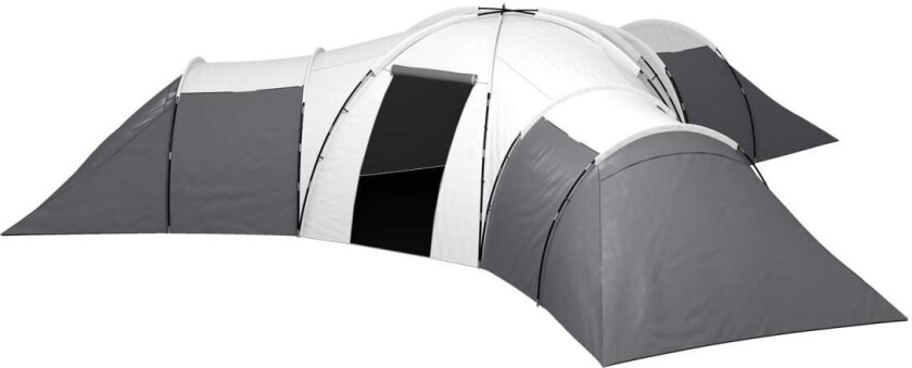 Tunnel Telt Campingtelt 6-9 Personer Familietelt 3 Soverom Stue Veranda 2000Mm Oxford Grå